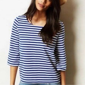 Anthropologie Postmark Striped Genoa Top 3/4 Sleeve Boxy Nautical, Size XS